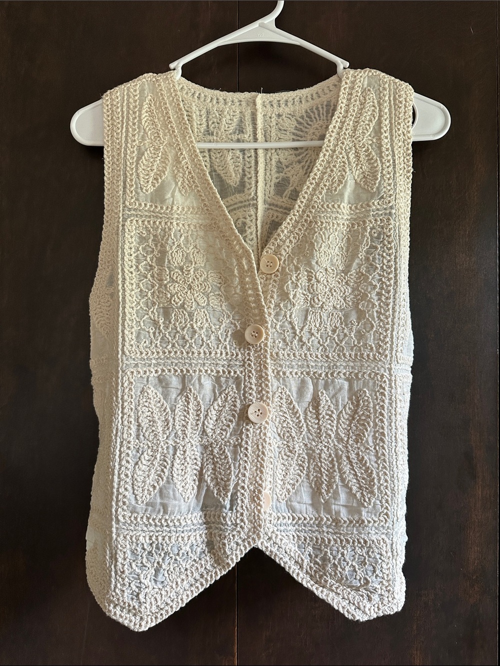 Cream Crochet-Style Button Front Vest